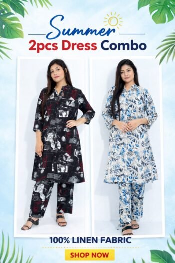 ২ পিছ ড্রেস কম্বো সেট Himmel blue & Black print Color